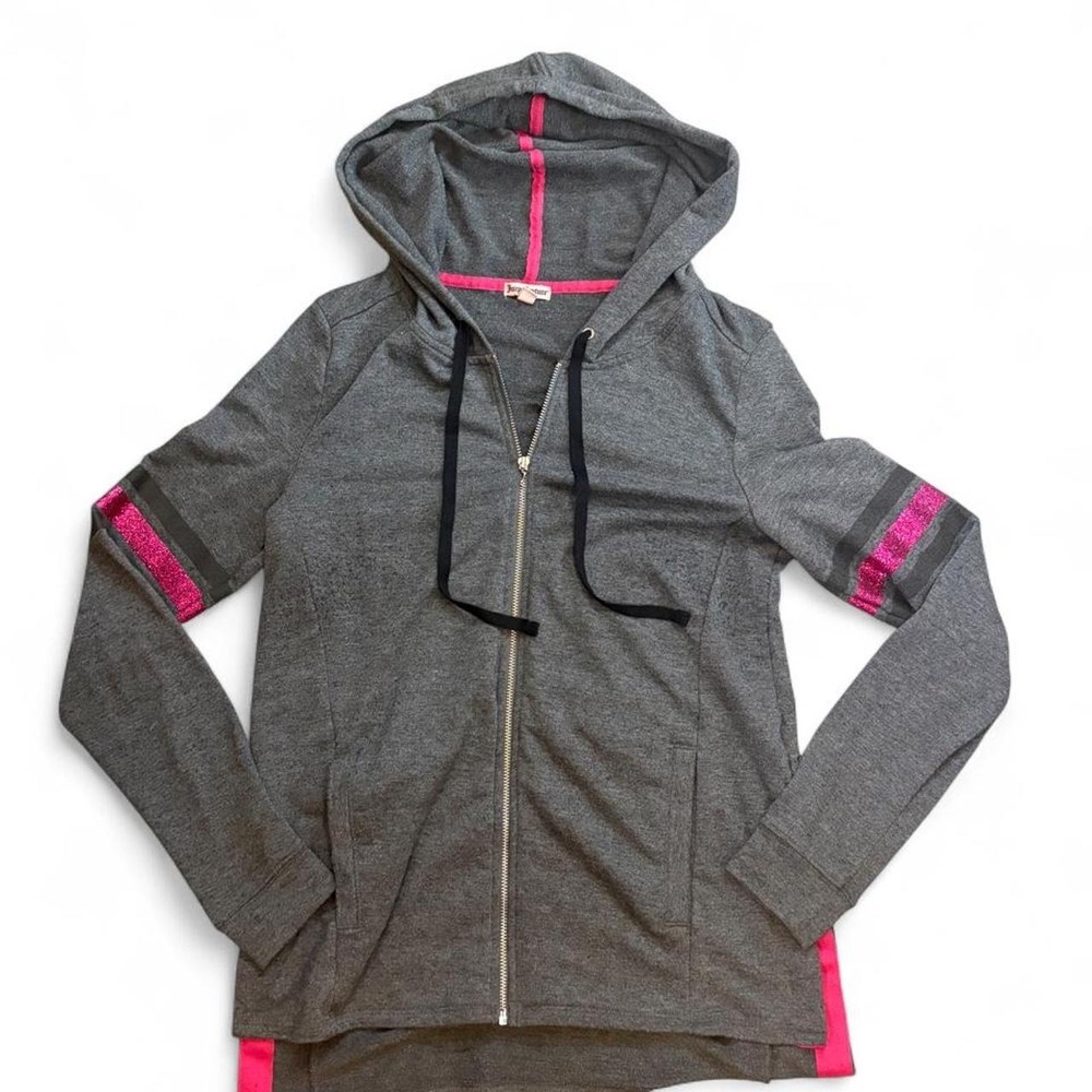 Y2K Juicy Couture Gray Pink Glitter Crown Zip Up Hoodie Small McBling